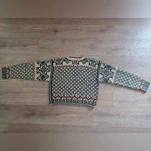 RARE VTG 90s Ralph Lauren Country Cropped Wool Nordic Sweater Large Green Cream - Picture 8 of 11